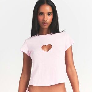 SKIMS  Pink Heart Cutout Crop Tee